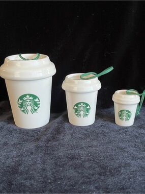Starbucks Miniature Porcelain Nesting Cups 2016 Ornaments Set of 3